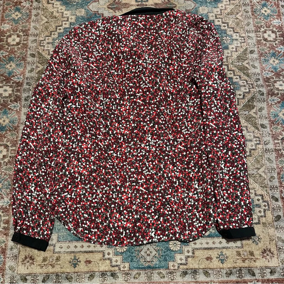 Lafayette 148 100% Silk Dot Print Blouse In Black Red White Gray Sz 2 - Picture 14 of 14
